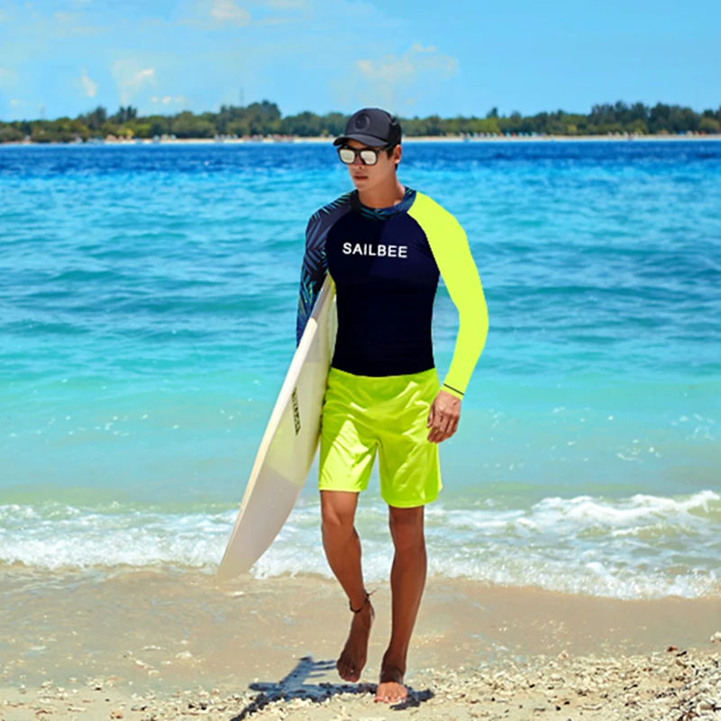 SAILBEE الرجال UV حماية ملابس السباحة طويلة الأكمام ملابس السباحة رجالي Rashguard تصفح طفح الحرس تصفح قميص للسباحة الشراع هبوط السفينة #4