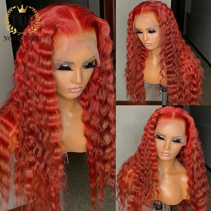 Topnormantic Red Color 13x4 Lace Front Deep Wave Wigs Preplucked Remy Brazilian Human Hair 13x6 Lace Frontal Wig For Women