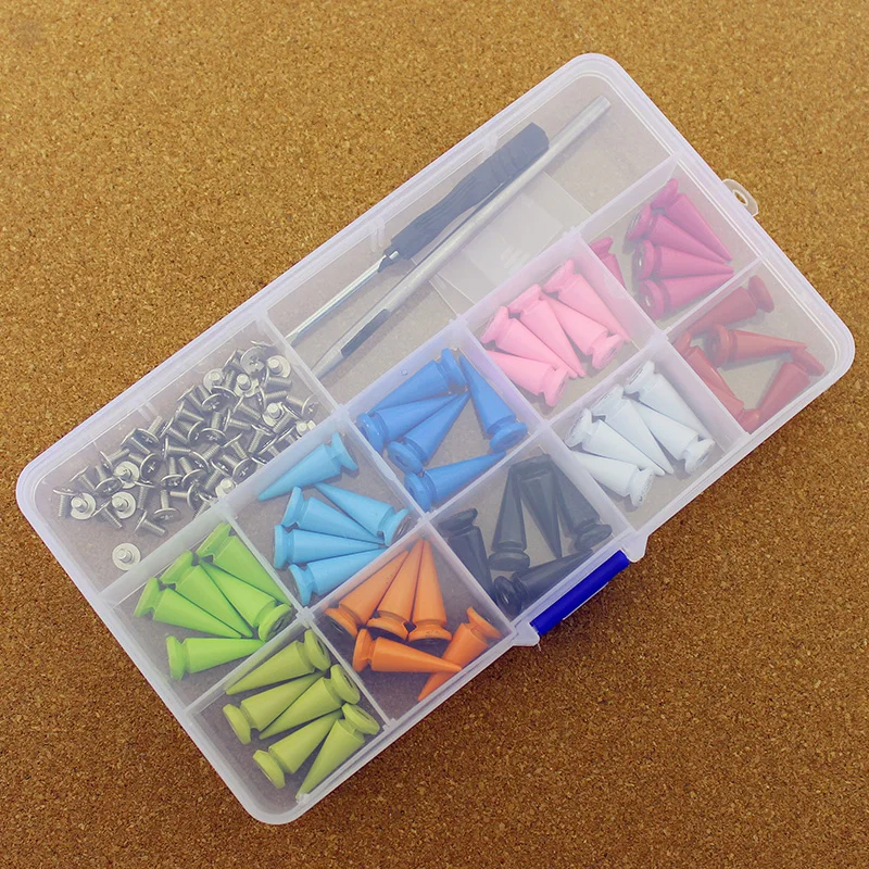 50sets 10*24mm Colorful Painted Cone Studs and Spikes For Clothes DIY Garment Rivets For Leather Handcraft Remachadora