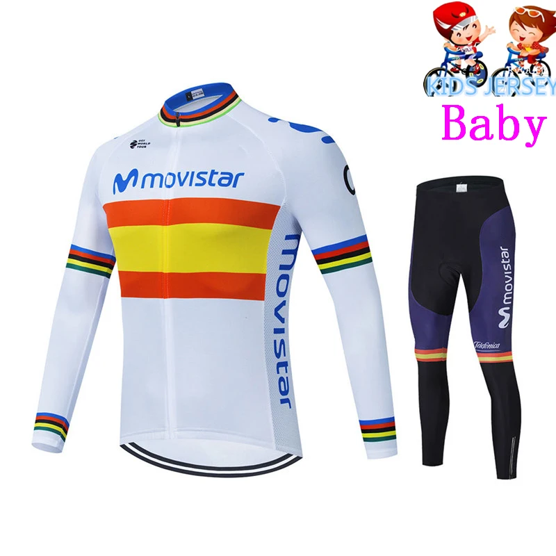 Movistar Cycling Clothing Breathable Children Long Sleeve Jersey Set Breathable Sportswear Kids Bicycle Bike Maillot Ciclismo