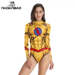 NADANBAO Summer Bikini Long Sleeve Swimwear Women Bathing Suit Flash Printed Cosplay Superhero Sexy Female Beach Bather