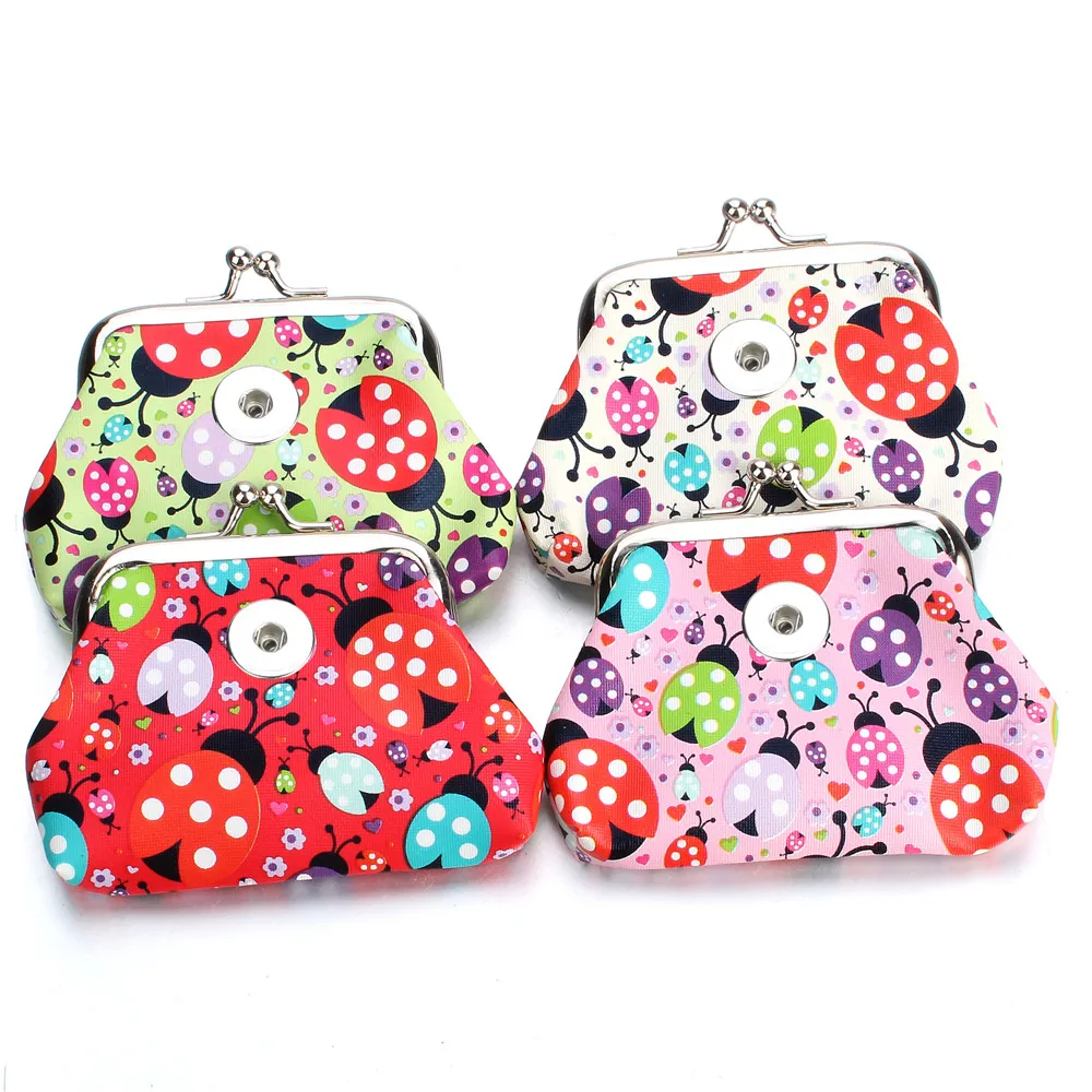 New Snap Jewelry Cartoon Cute Ladybug Coin Purses 18MM Snap Button Small Wallets Pouch Kids Girl Women's Money Bags ZN076