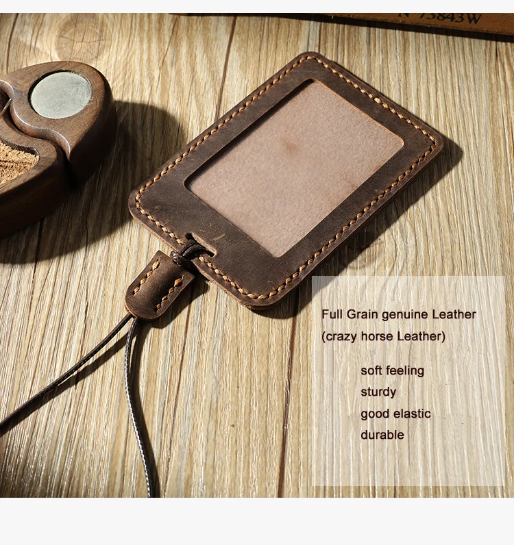 Handmade Vintage Crazy horse Genuine leather card holders ID card holder name card leather sleeve ID Badge Case