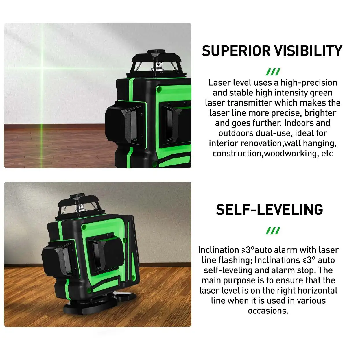 16 Lines 4D Green Laser Level Self-Leveling 360 Degrees Horizontal And Vertical Cross Lines Green Laser Line With Tripod Battery