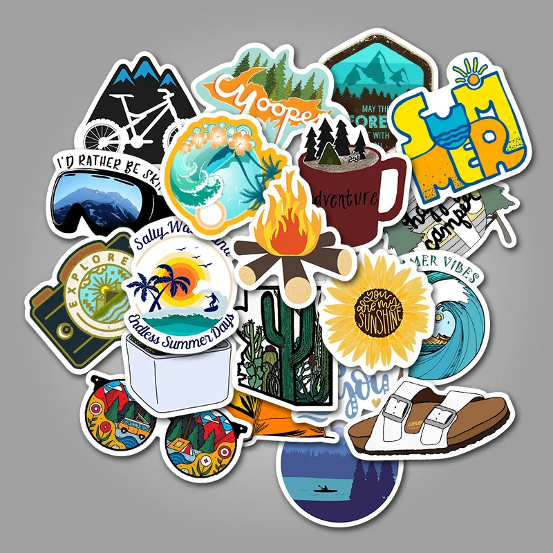 50Pcs Adventure Camping Stickers Outdoor Landscape Climbing Travel Waterproof Sticker for Luggage Suitcase Bicycle Decor