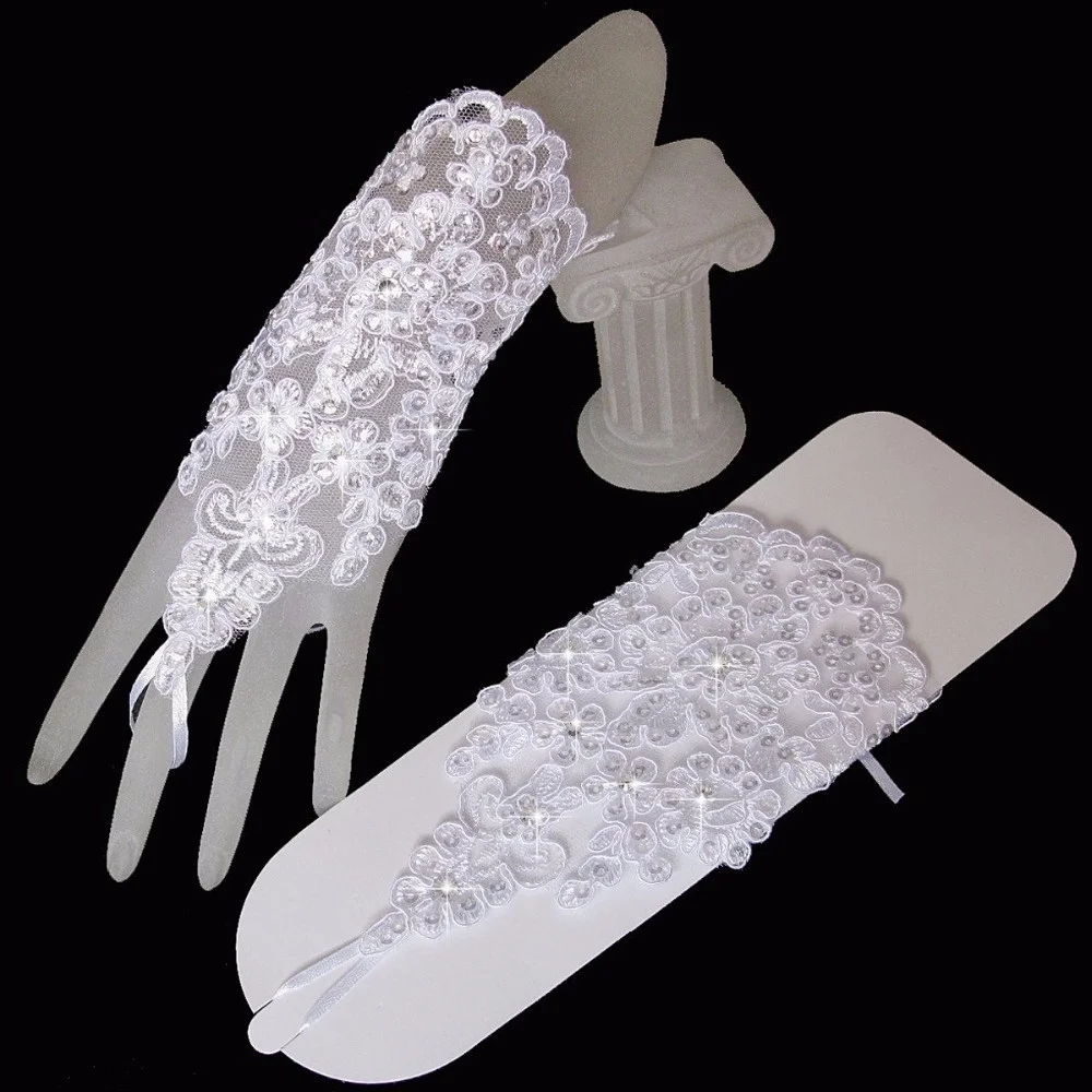 

Free Shipping New Design Lace Wedding Gloves For Wedding Dresses Gloves Bridal With Sequins