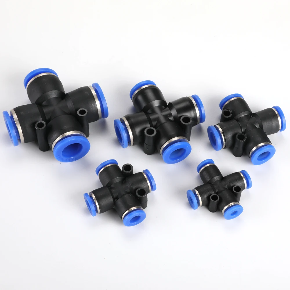 5Pcs 4 Way Cross Shape Equal Pneumatic 8mm 10mm 6mm 12mm OD Hose Tube Push In 4-Port Air Splitter Gas Connector Quick Fitting