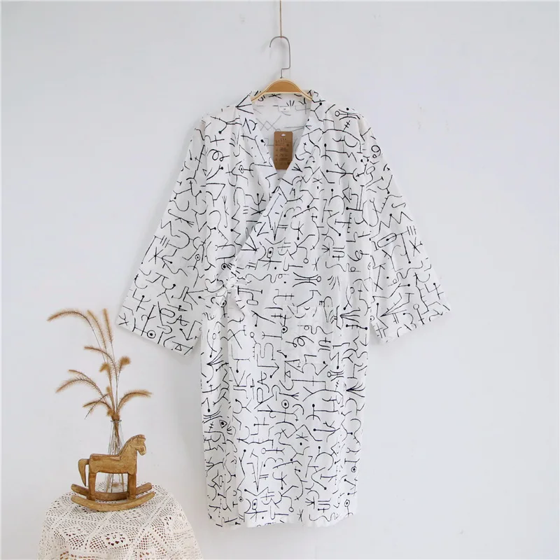 Summer Men\'s Robe 100% Cotton Gauze Leaf Loose Comfortable Leaves Kimono Robes home clothing nightly Bathrobes