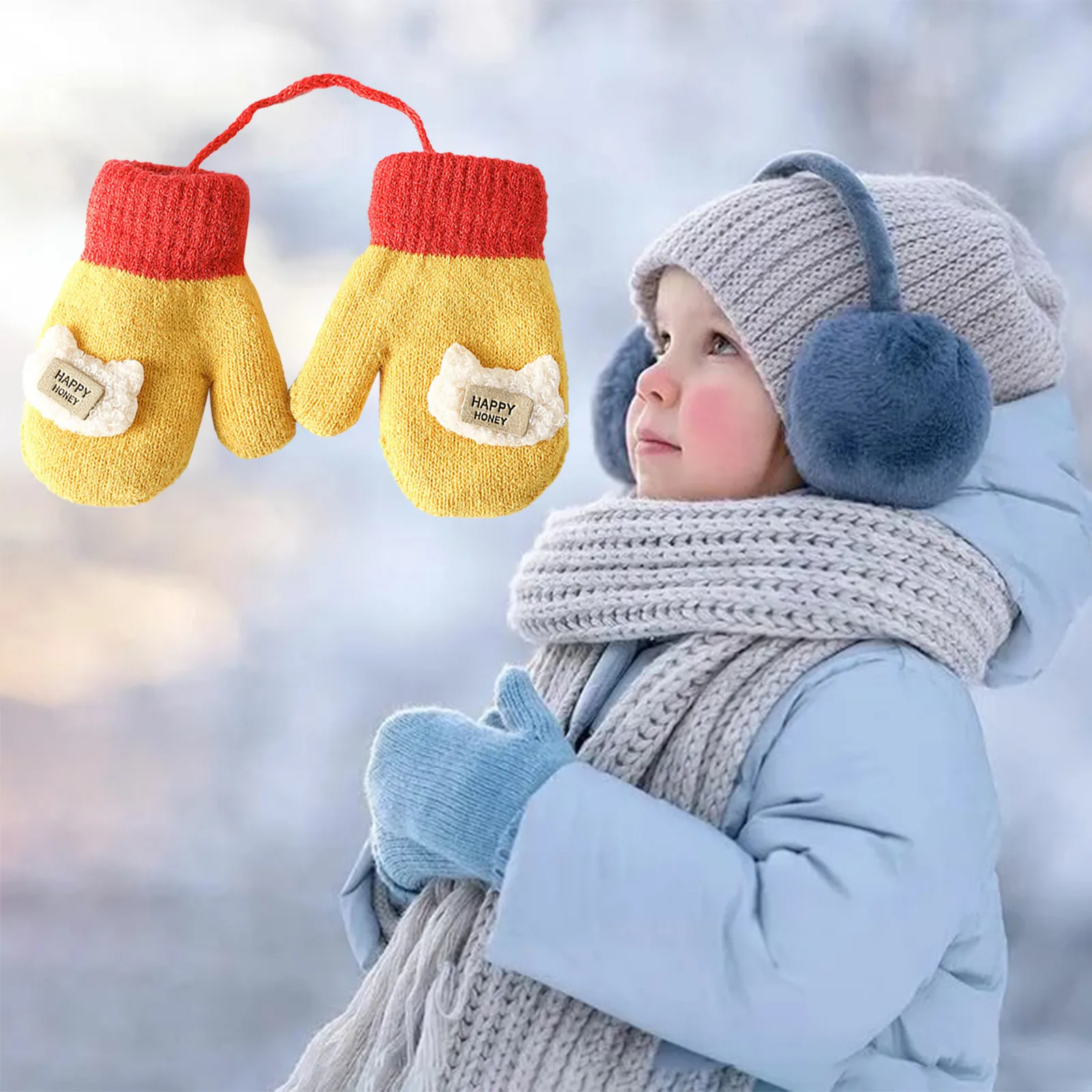 Mittens For Baby Snow Warm Gloves For Kids Girls Boys Infant Winter Snow Ski Gloves Kintted Warm Gloves варежки женские зимние