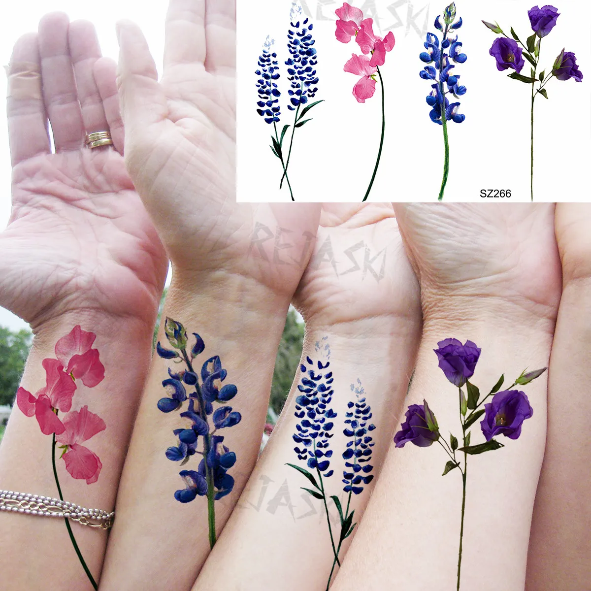 Flor de papoula pequena tatuagens temporárias para mulheres adulto lavanda realista falso tatuagem adesivo arte do corpo transferência de água tatoos