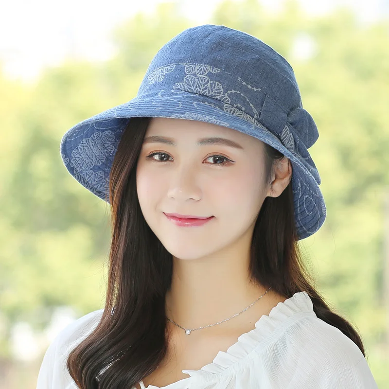 K123 Summer Hat Panama For Women  Visor Sun Protection UV Bucket Hat Beach Panama Women Bucket Hat Jean Hat Collapsible Cap