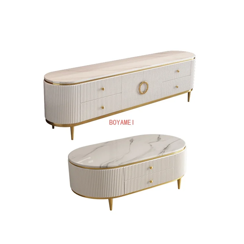 

rock board TV cabinet tea table combination postmodern simple living room baking paint storage marble high-end floor cabinet