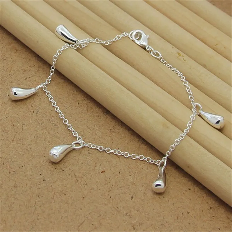 

New 925 Sterling Silver Bracelet Hanging 5 Drop Pendant Bracelets For Women Charm Jewelry Gifts