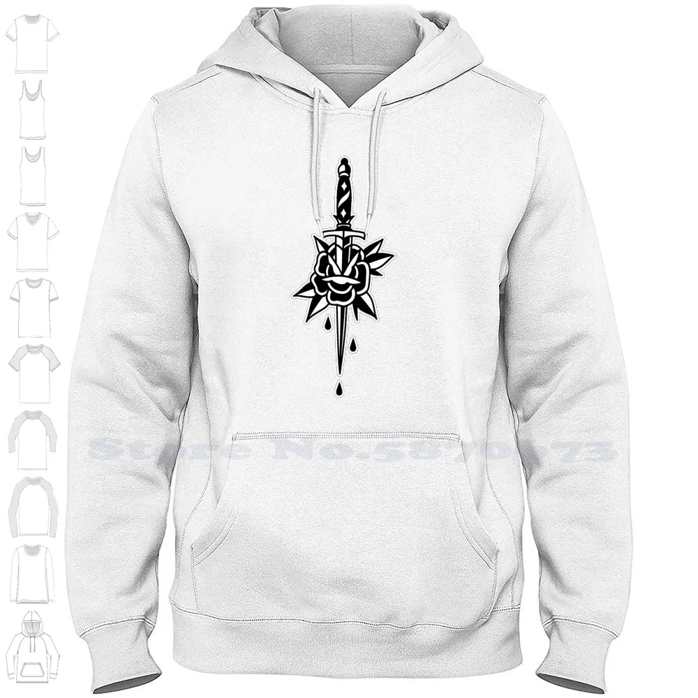 Dagger With Rose Tattoo Design Long Sleeve Hoodie Sweatshirt Minimalist Black And White Candle Tattoo Tattooer Tattoo Artist