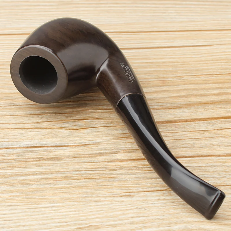 RU-Classical Ebony Wood Tobacco Pipe 9mm Active Carbon Filters Handmade Bent Stem Smoking Pipe with 10 Cleaning Tools Kit ac0020