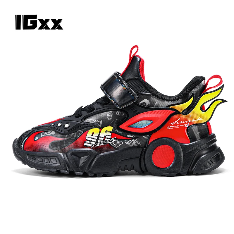 IGxx الاطفال الرياضة هوك حلقة حذاء رياضة موضة أربعة مواسم كول Mecha أحذية الجري أحذية رياضية للأطفال الحجم: 28-39