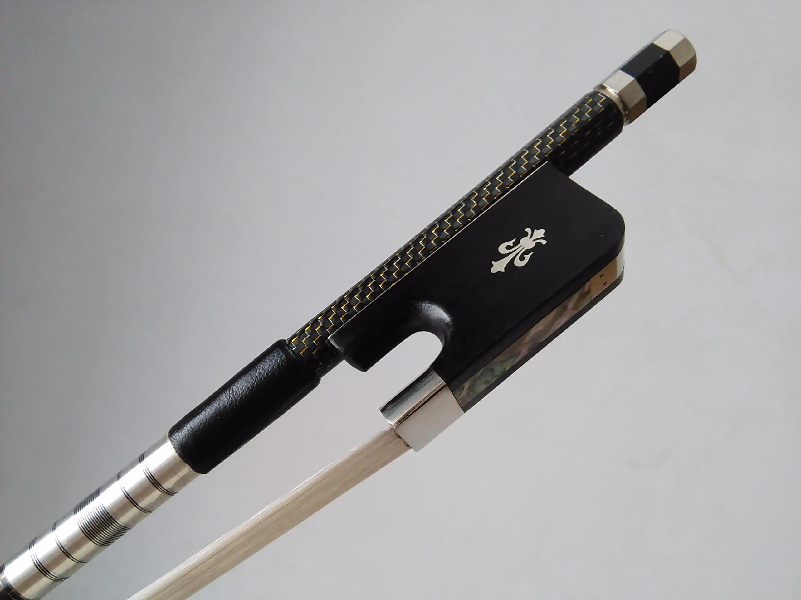 1PC Quality French Style Double Bass Bow  3/4 Carbon Fiber Bow With Ebony Frog White Horse Hair