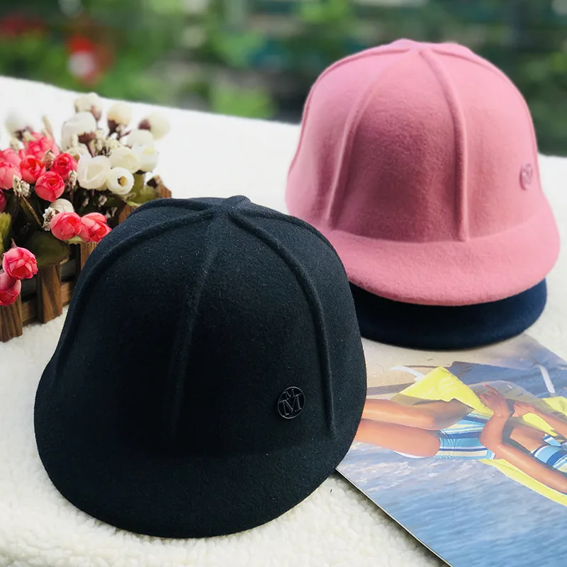 New style spring autumn season woollen baseball caps men women M letter Strip shape fashion sunblock visor hats Equestrian cap