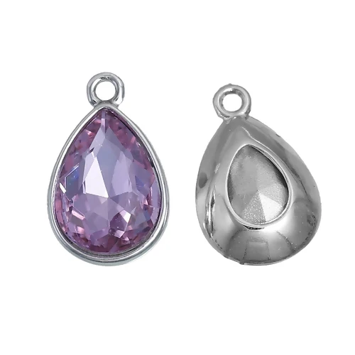 8Seasons 12 Months Birthstone Charms  Water Drop Pendants Silver Color Faceted For DIY Birthdays Jewelry Making 19*12mm, 10 PCs