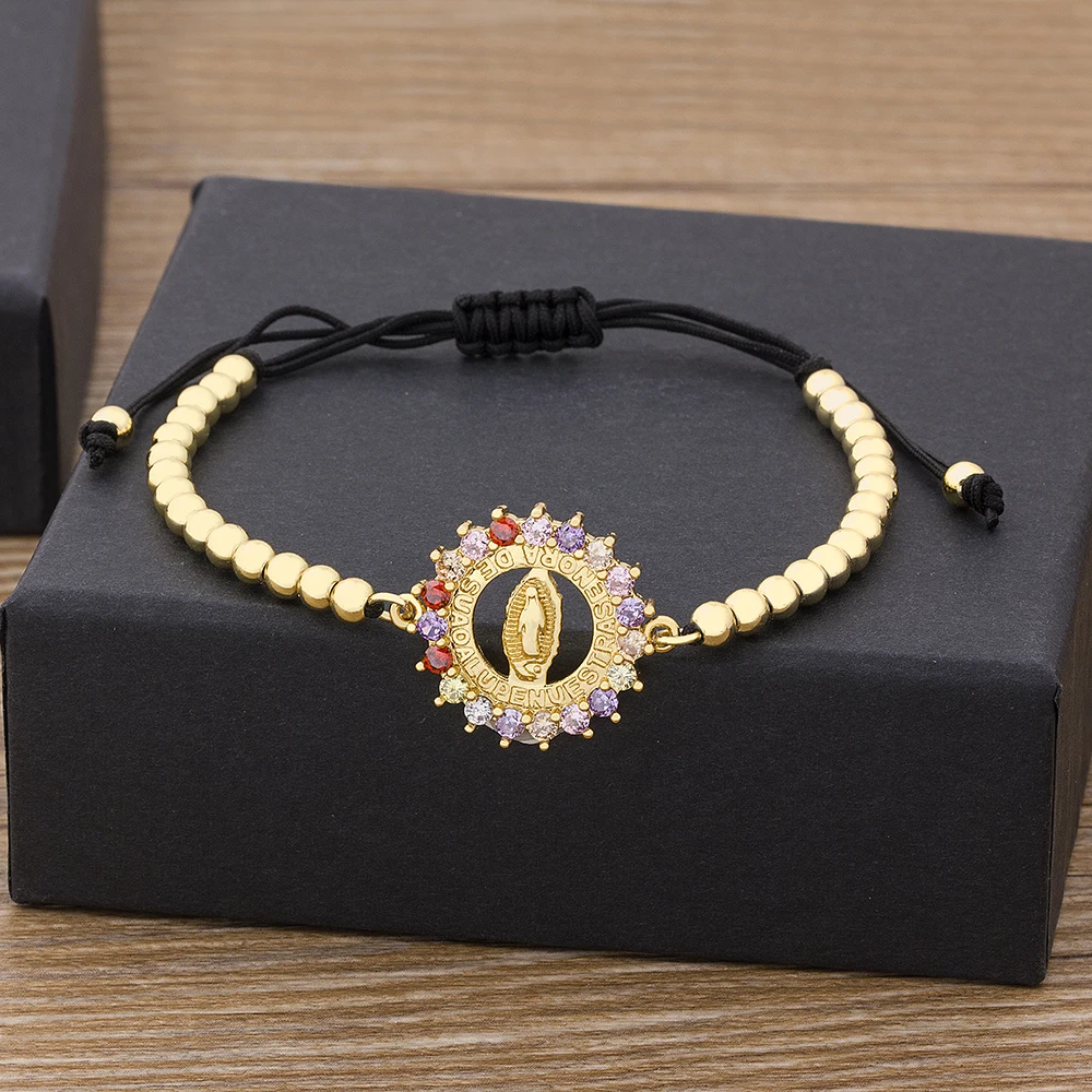 Nidin Trendy 9 Styles Virgin Mary Bracelet Gold Color Jesus Christ Handmade Beads Bracelets For Women Adjustable Jewelry Gifts