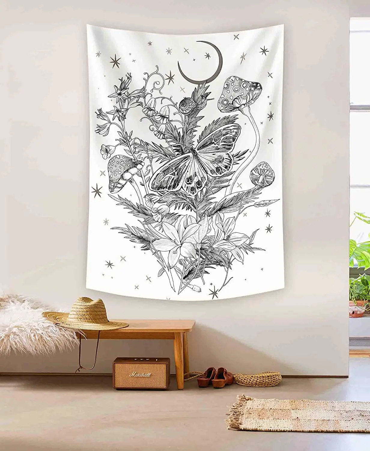 

Black and White Wildflower Beauty Wall Tapestry Background Wall Covering Home Decoration Blanket Bedroom Wall Hanging Tapestries