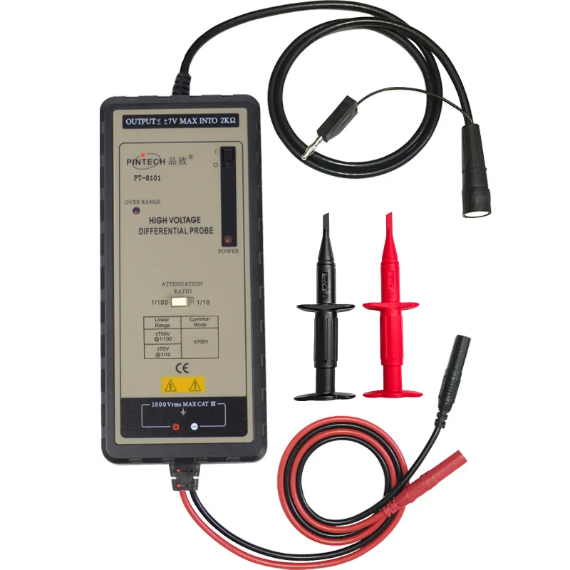 

PINTECH PT-8101 Высоковольтный дифференциальный зонд 700 В, 100 МГц, питание от батареи и адаптера (батарея в комплект не входит), время подъема 3,5 нс