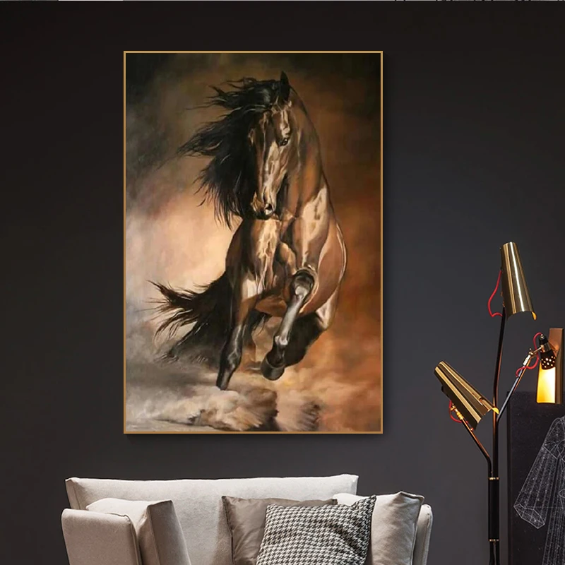 Nordic running horse oil painting on canvas art Mural animal poster picture for European classical room decoration