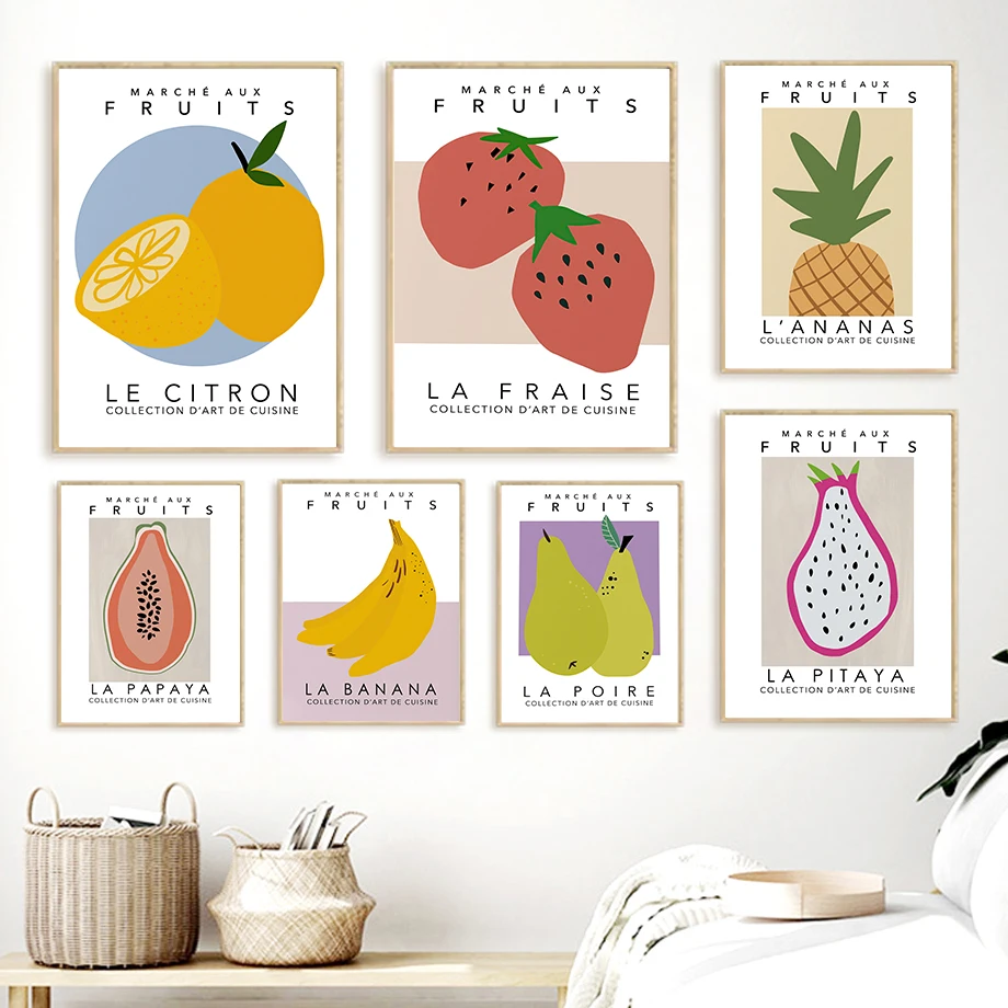 Abstract Fruit Market Strawberry Lemon Pear Wall Art Canvas Painting Nordic Poster And Prints Wall Picture For Living Room Decor