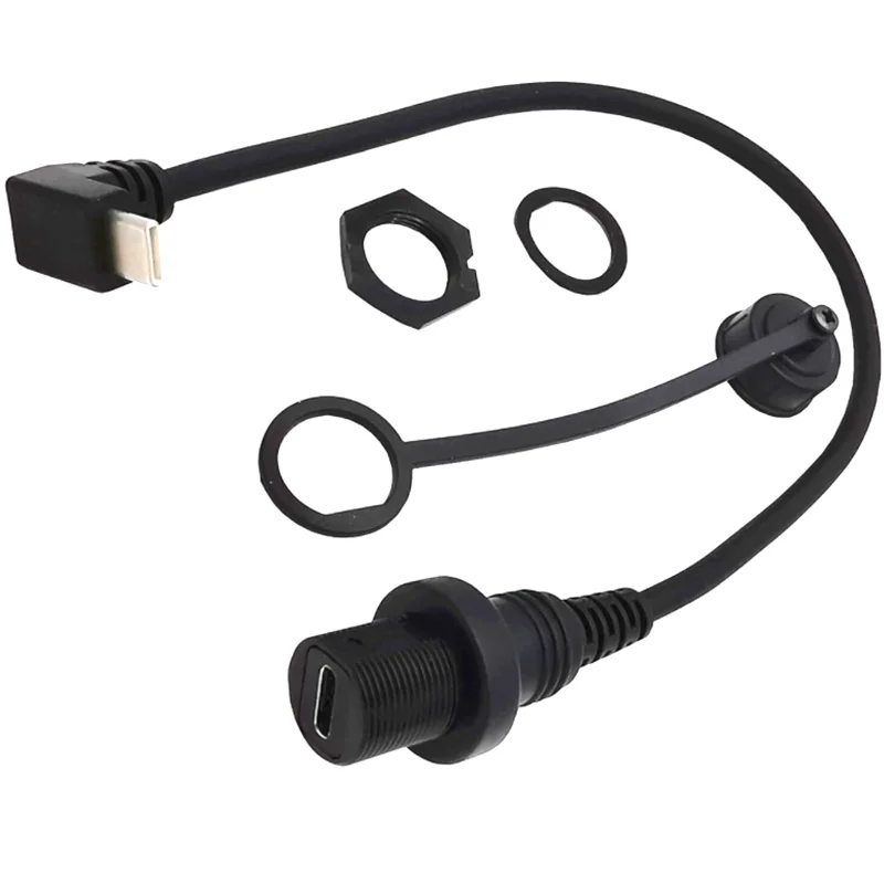 USB-C IP67 waterproof cable type c 3.1 90 degree male to female panel car ship dashboard installation connector extension cable