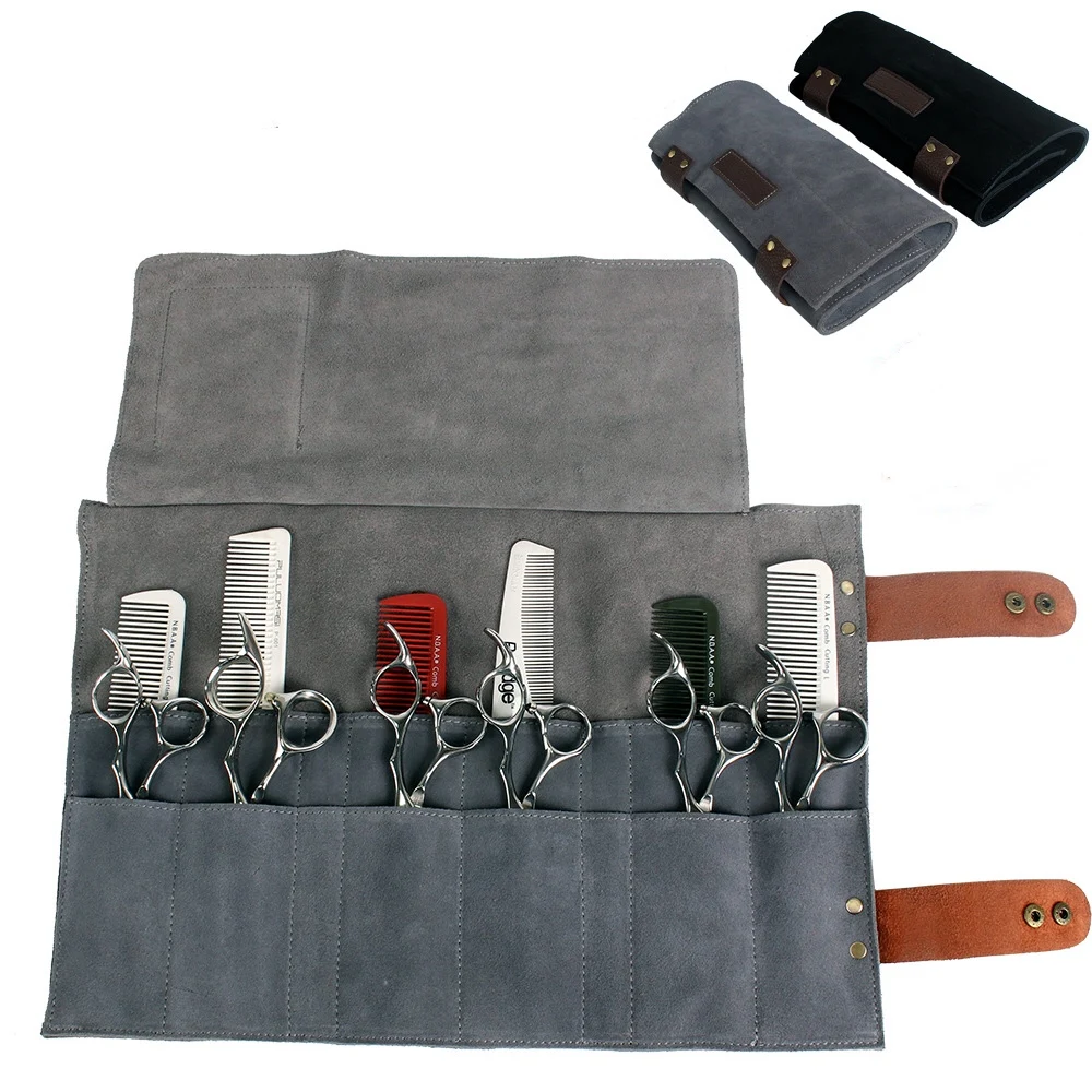 

Hairdressing Salon Folding Leather Scissors Bag Salon Shears Comb Roll Bag Cutting Thinning Scissor Case Pocket Hairdresser Tool