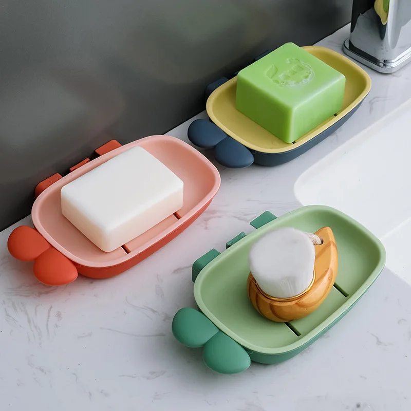 Nordic Style Color Contrast Radish Soap Box Creative Bathroom Wall Hanging Soap Box Toilet Water No Hole Soap Box Cute