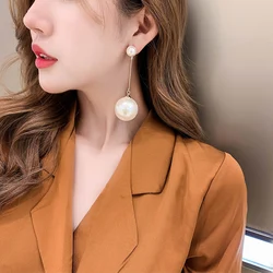 Trend Big Pearl Long Tassel Earrings Female Simple Exquisite Wedding Pendant Earrings Fashion Korean Jewelry 2021