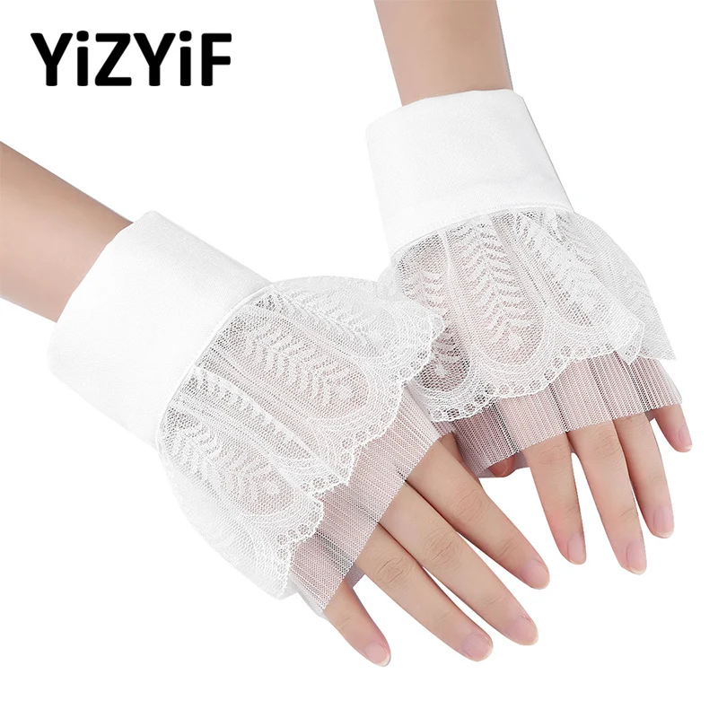 1 زوج العالمي Ruffled بيبلوم جرس كاذبة كم Cuffs أساور اكسسوارات الملابس وهمية الأكمام Cuffs النساء الفتيات السيدات