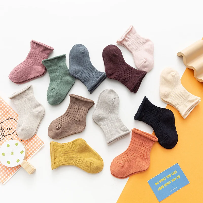 0 to 24M 12 Colors Autumn Winter Warm Socks For Infants Baby Combed Cotton Socks For Boys Girls Soft Warm Toddlers Socks