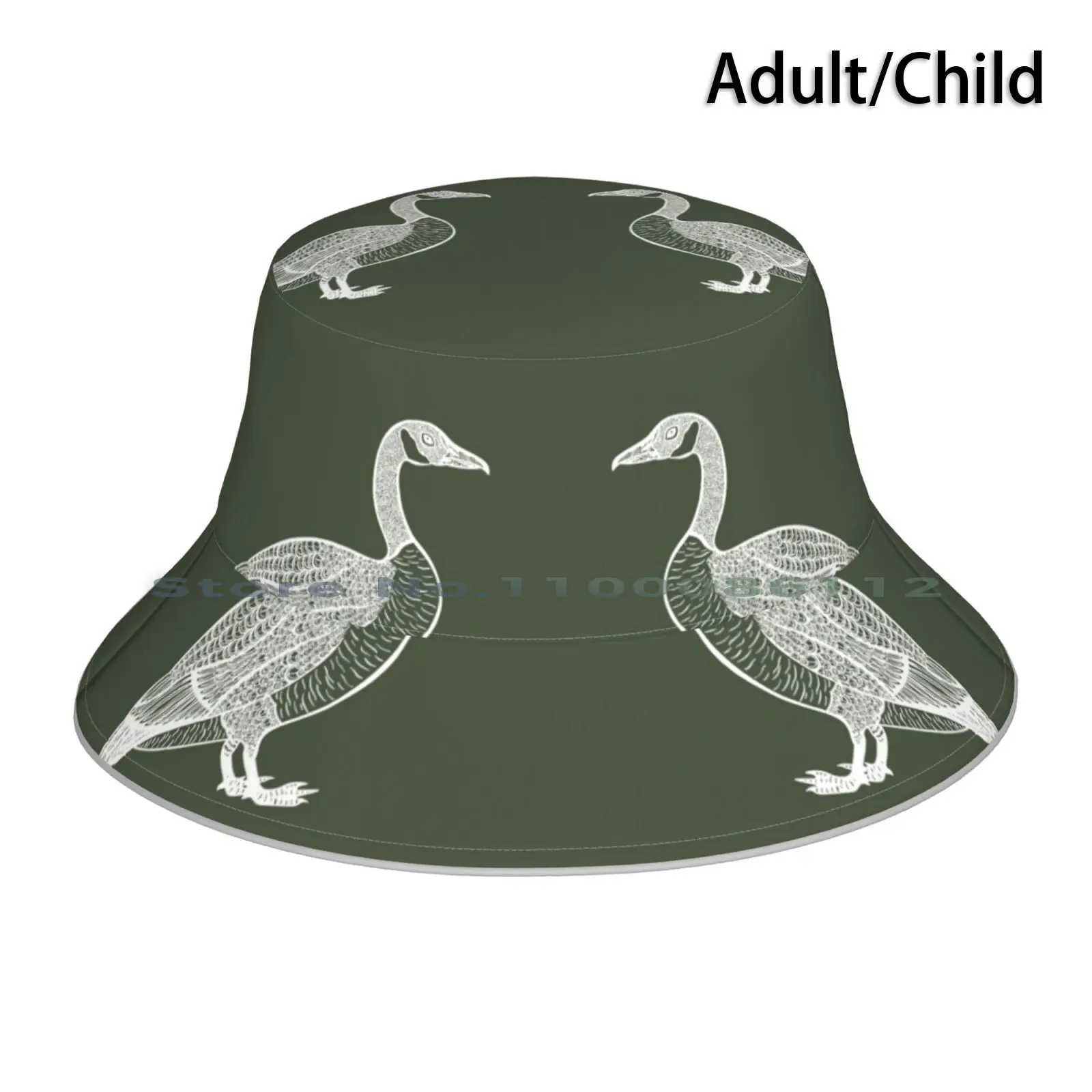 Canada Geese In Love-Cute Goose Bird Design ( On Khaki Green ) Bucket Hat Sun Cap Canada Geese Wild Goose Wild Geese Birds Cute