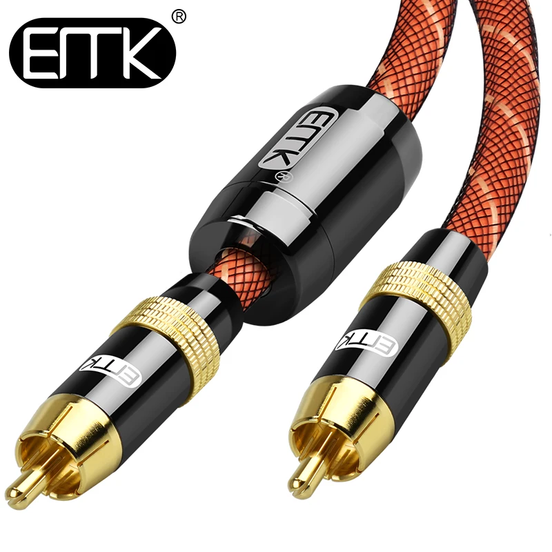 EMK Subwoofer kabel koncentryczny Audio kabel RCA RCA do RCA z męskiego na męskie 1m 3m 5m DVD głośnik wzmacniacz OD6.0 pleciony kabel z nylonu