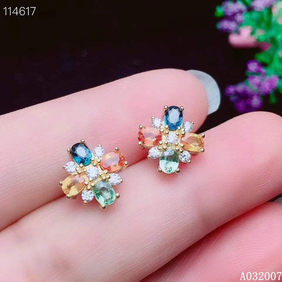 

KJJEAXCMY fine jewelry 925 sterling silver inlaid natural color sapphire ear studs luxury ladies earrings support testing