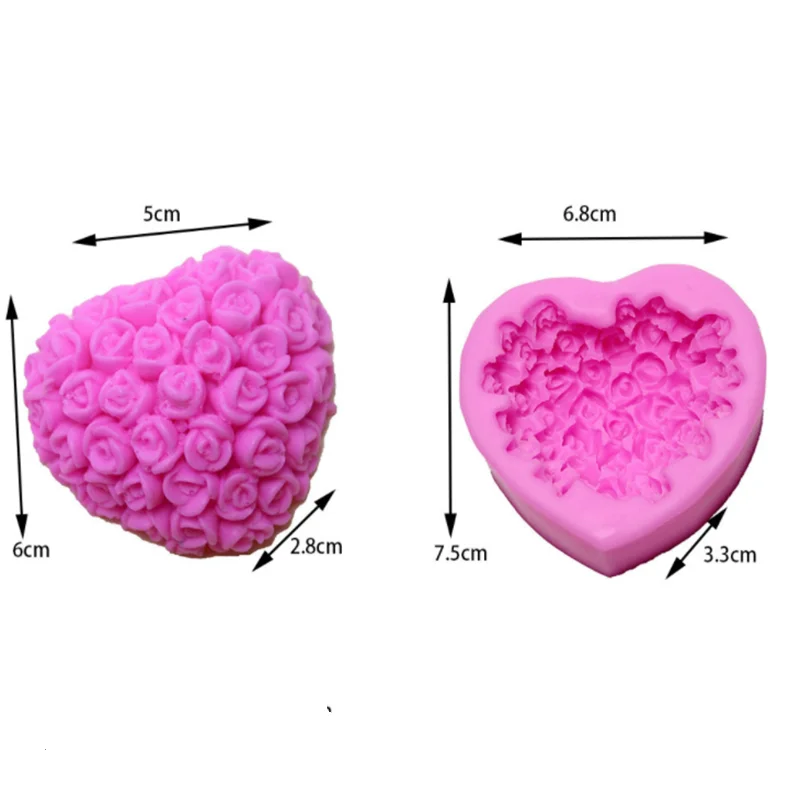 3D Rose Flower Mold Love Heart Shape Silicone Candle Mold Chocolate Mold Fondant Cake Soap Mould Gift for Wedding Valentine