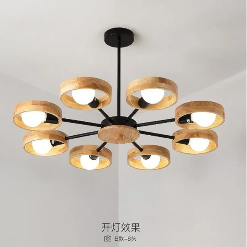 

Scandinavian wooden chandelier 360 degree rotation E27 round chandelier creative home black white flush mount light