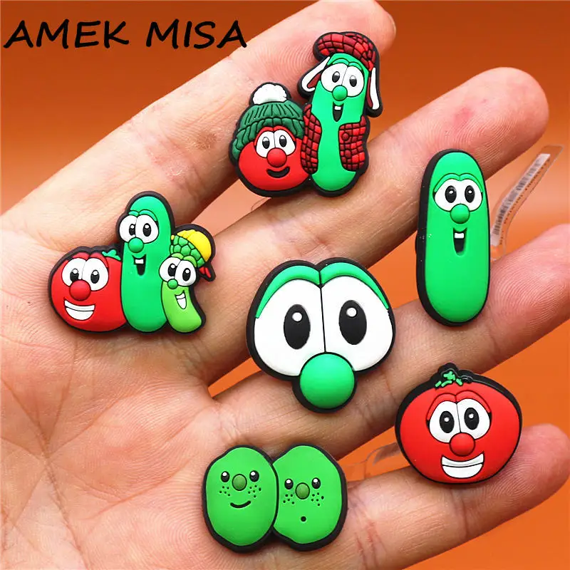 1pcs Fun Cartoon Potato Tomato Balsam Pear PVC Buckle Shoe Accessories Upper Decorations Charms Shoes fit Bracelet Kids Gifts