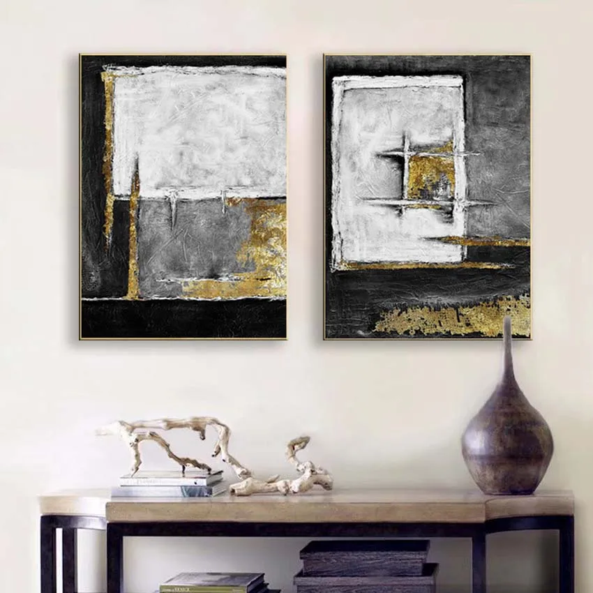 

2 Pieces Of Handmade Canvas Oil Painting Abstract Frameless Home Decor Art Murals Living Room Bedroom Restaurant Hanging Posters