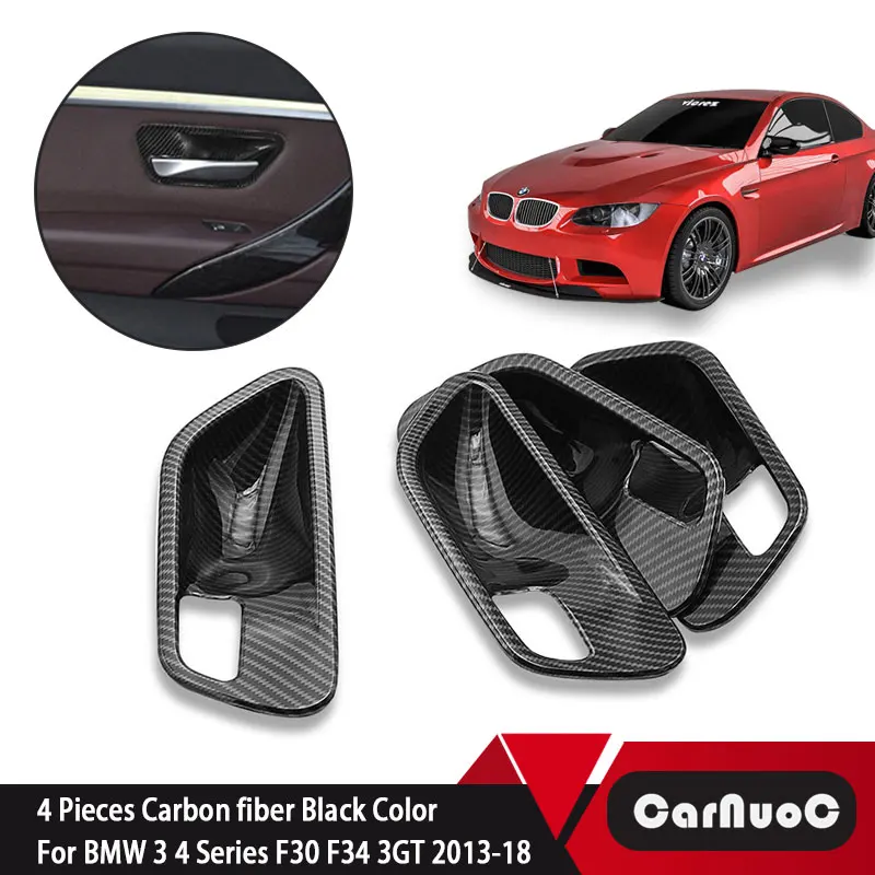 

For BMW 3 4 series F30 F34 3GT 2013-2018 4pcs Carbon Fiber Style ABS Car Inner Door Handle Bowl Frame Decoration Cover Trim