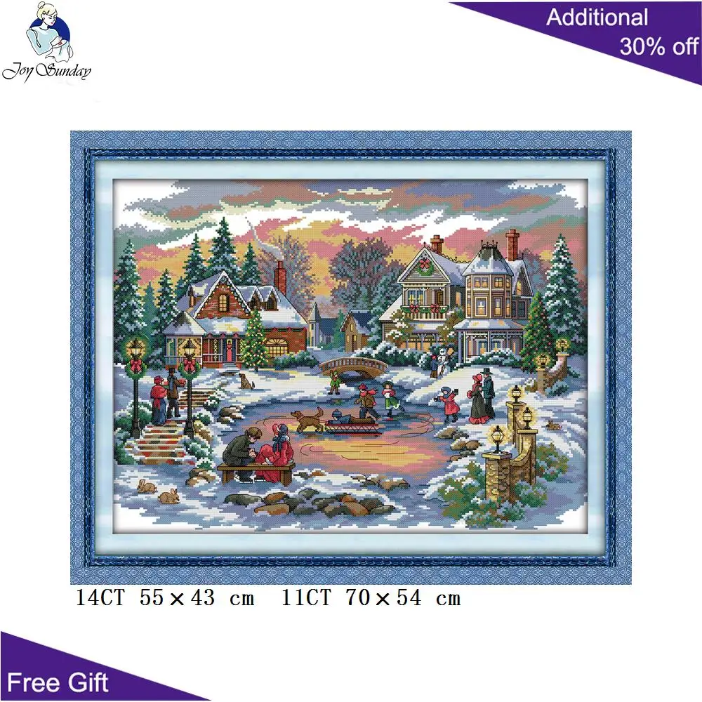 Joy Sunday-Christmas Embroidery Kits, Counted and Stamped Home Decor, Treasure Time, Cross Stitch, DIY, F771, 14CT, 11CT
