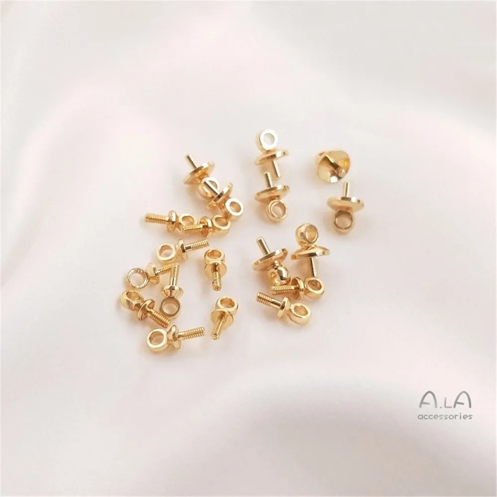 Vàng 14K Đầy Mạ Nửa Lỗ Đính Hạt Còn Lại Cừu Mắt Vít Nắp Hoa Tai Xương Đòn Vòng Cổ Dính Dây Ngọc Trai DIY phụ Kiện