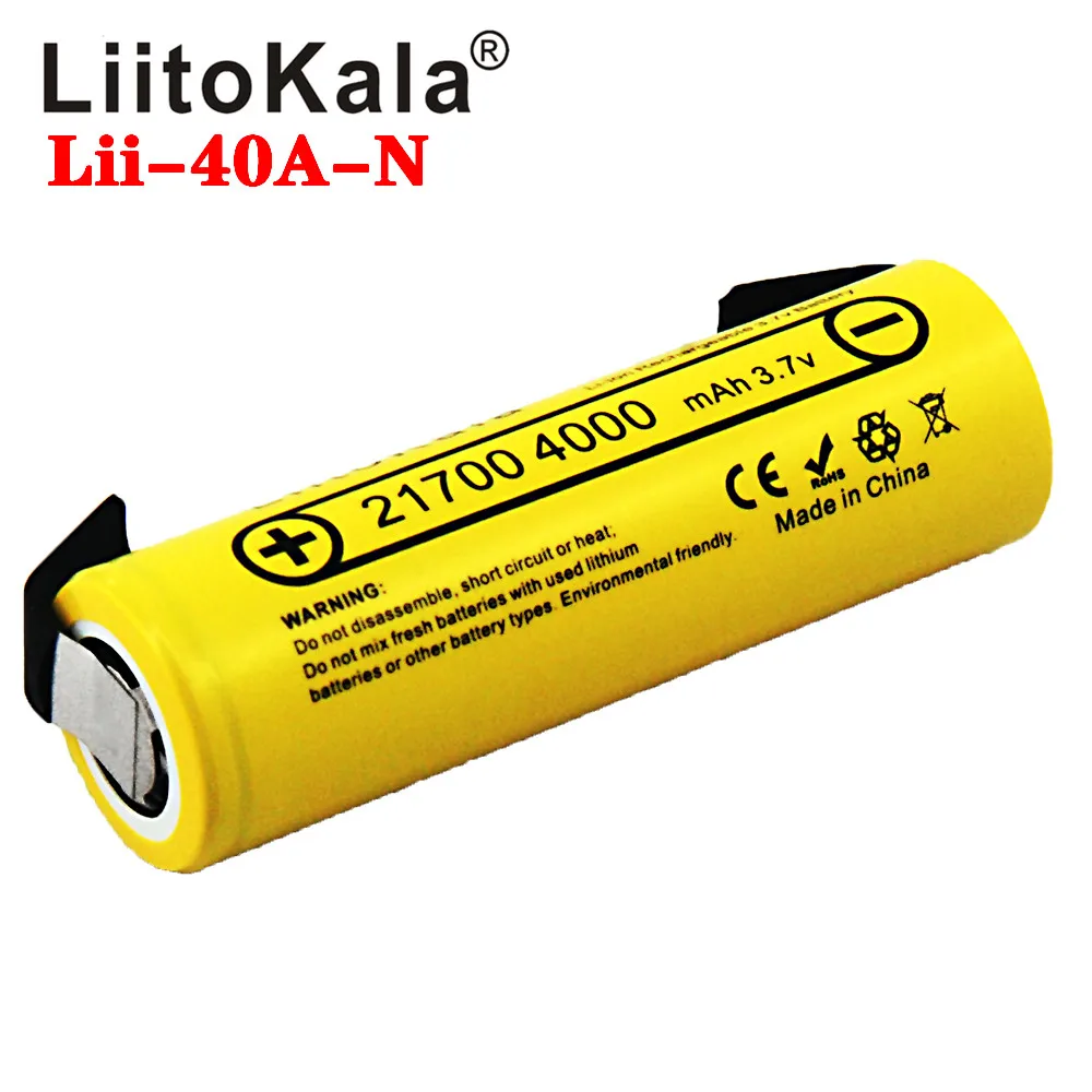 LiitoKala Lii-40A IMR 21700 4000mAh 40A o dużej pojemności chroniony płasko zakończony akumulator litowo-jonowy + DIY Nicke