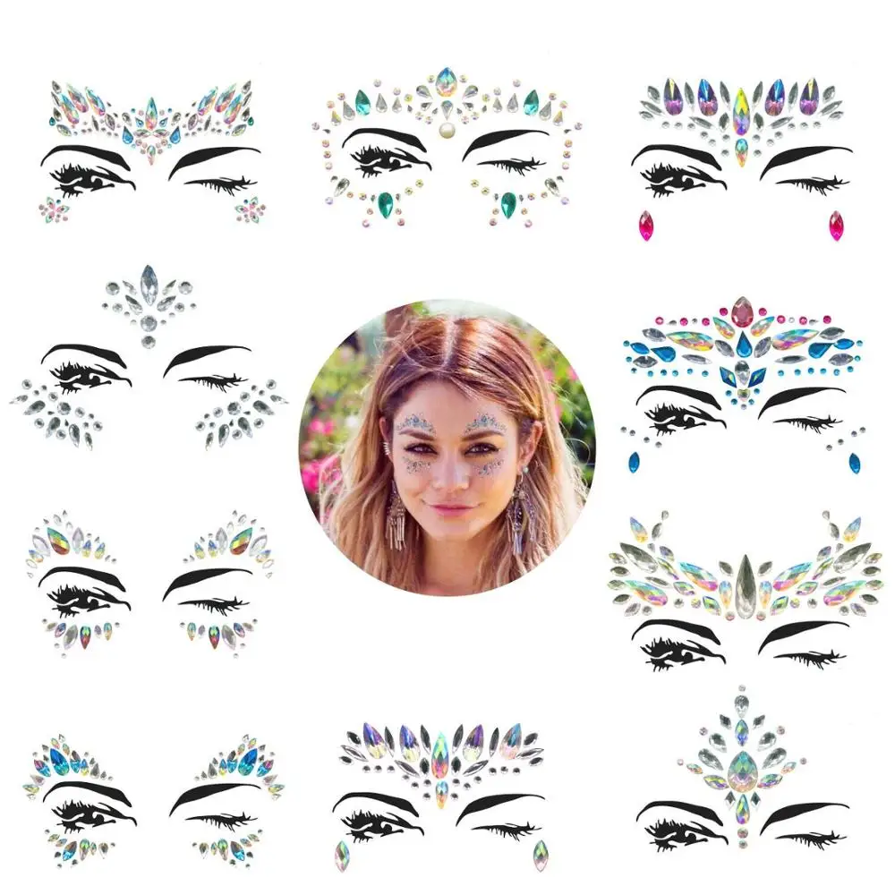 New style Festival Rhinestones Rave Mermaid Face Jewel Tattoo - Tears Gems Rainbow Crystal Rocks Body Temporary Stones Stickers