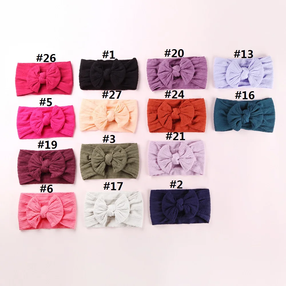 Baby Bow Headband Cable Knit Soft Stretchy Nylon Head Bands Infant Baby Toddler Girls Hair Accessories Child Headwraps Turban