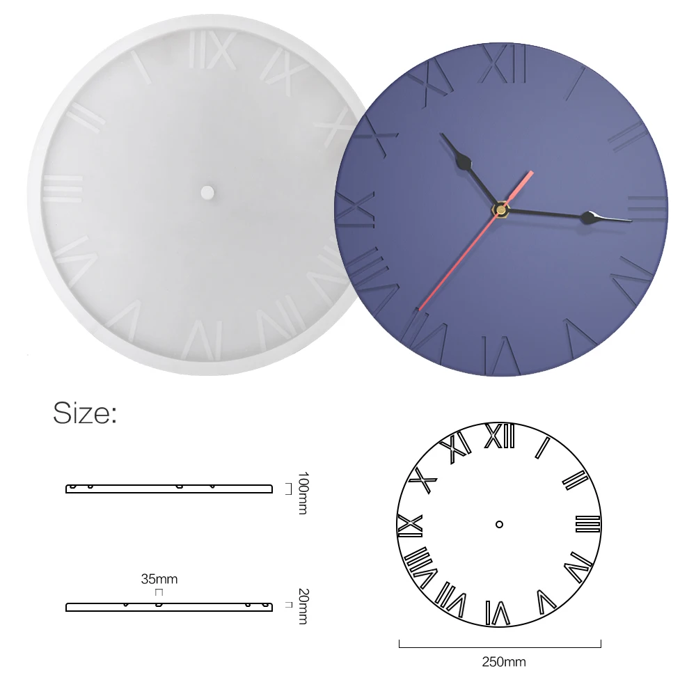 GBhouse Boowan Silicone Mold for Concrete Clock Handmade Cement Roman Numerals Wall Clock Mould DIY Home Decoration Tool