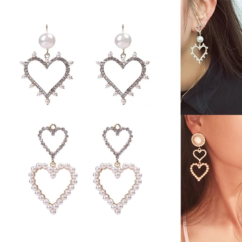 2020New 50Pcs Rhinestone and Pearl Heart Love Button for DIY Jewelry Earrings and Necklace Pendants or Hair Accessoriess ER17-ER