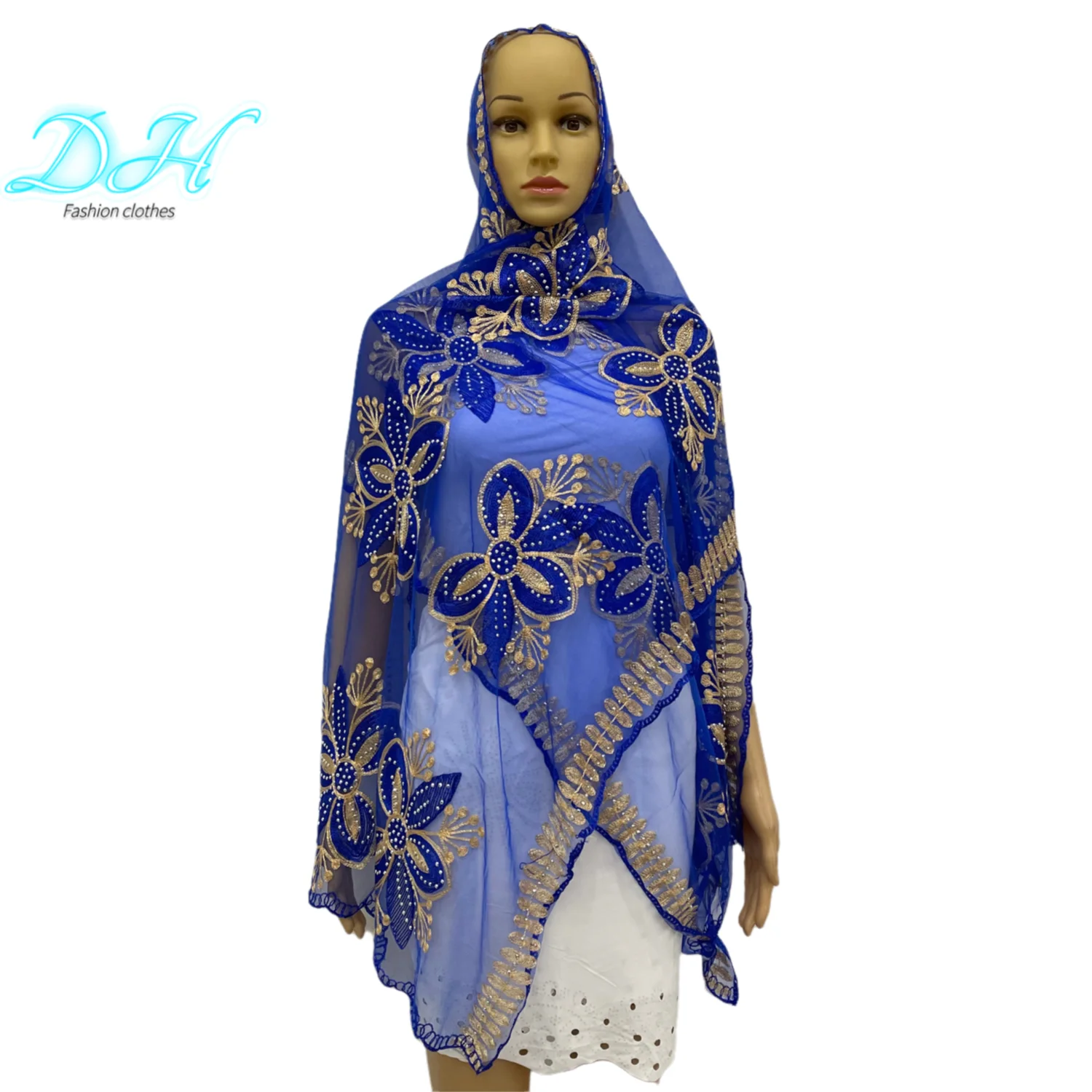 2021 African Islamic Women Scarf Fashion Pashmina Turban Pray Embroidered Shawl Wrap Muslim Set Small Size Hijab for Lady DH068